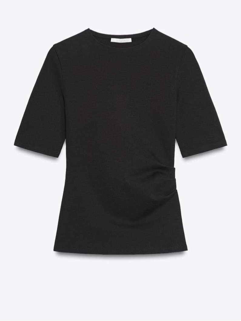 Nwt- Zara- Short Sleeve Ruched Tee- Small